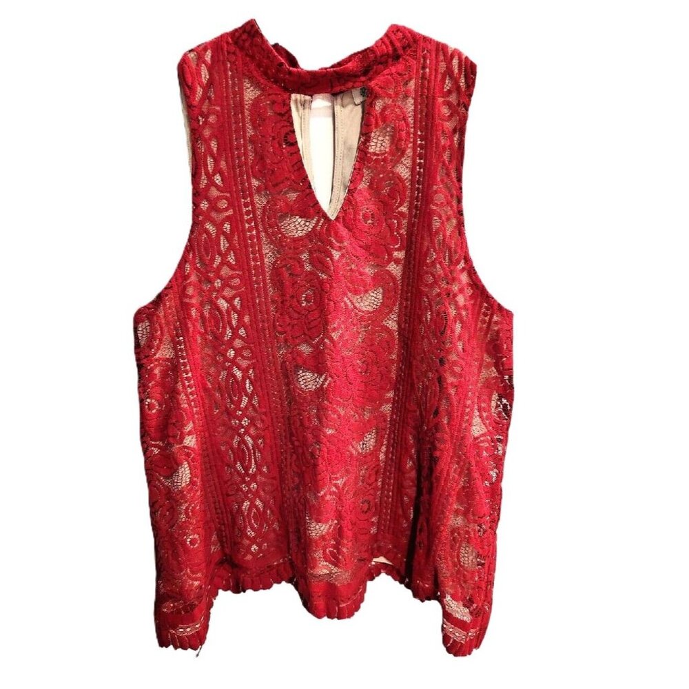 Love Fire Sleeveless Lace Blouse Women's M Keyhole Neck Fully Lined